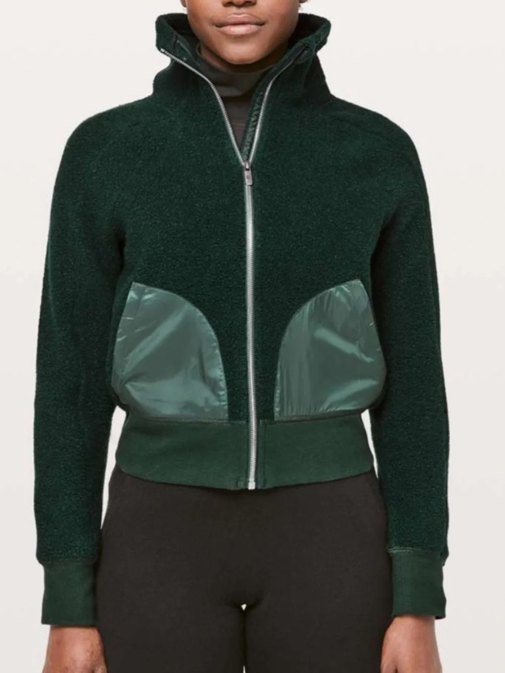 Lululemon So Sherpa Jacket Malachite Green Wool Blend Fleece Size 8